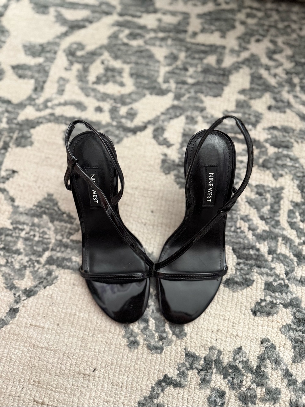 Nine West Black Patent Strappy Slingback Heels